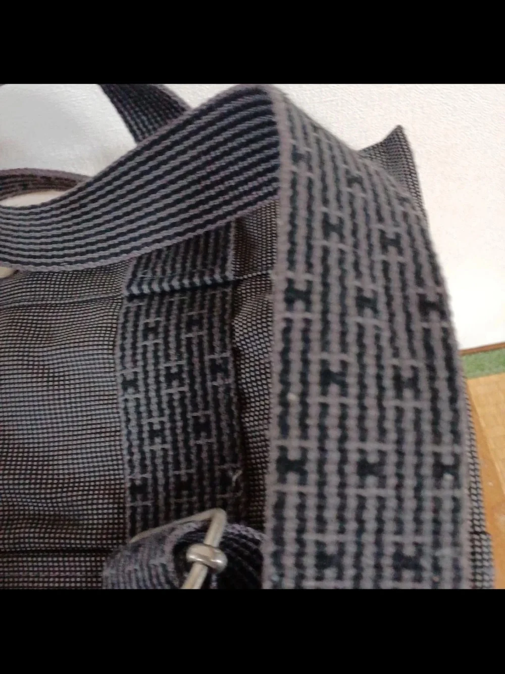 Hermes Black Canvas Messenger Tote with Signature Webbing